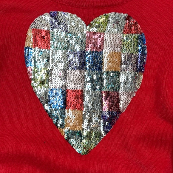 Smitten by Michael Simon Sequin Heart Red Sweater Top Large - Picture 4 of 9